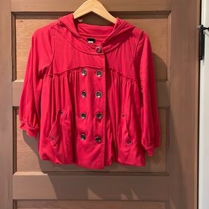 FREE PEOPLE Double breasted and hooded hip length cotton jacket. Size small.